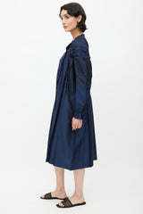Issey Miyake Navy Pleated Metallic Dress