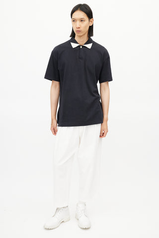 Issey Miyake Navy & White Polo Shirt