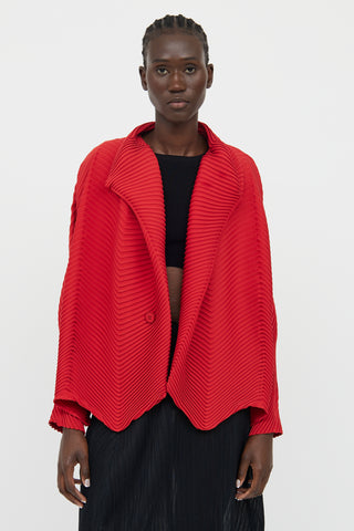 Issey Miyake Red Pleated Long Sleeve Top
