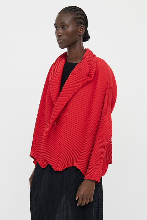 Issey Miyake Red Pleated Long Sleeve Top