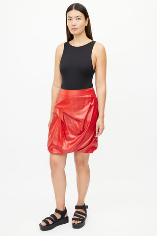 Issey Miyake Red Nylon Gathered Skirt