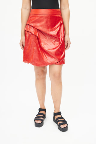 Issey Miyake Red Nylon Gathered Skirt