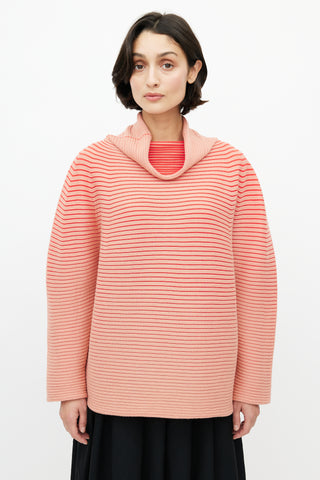 Issey Miyake Pink Ribbed Cowl Neck Sweater