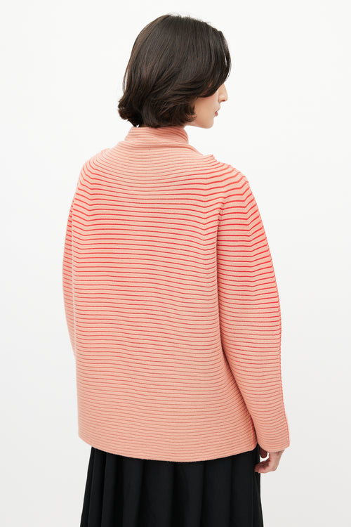 Issey Miyake Pink Ribbed Cowl Neck Sweater
