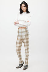 Issey Miyake White & Beige Pleated Plaid Trouser