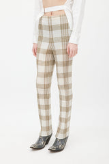 Issey Miyake White & Beige Pleated Plaid Trouser