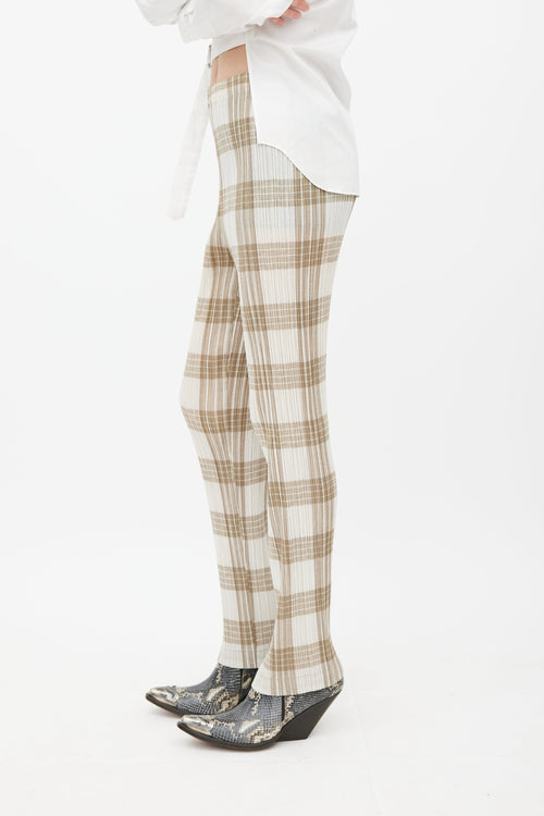 Issey Miyake White & Beige Pleated Plaid Trouser