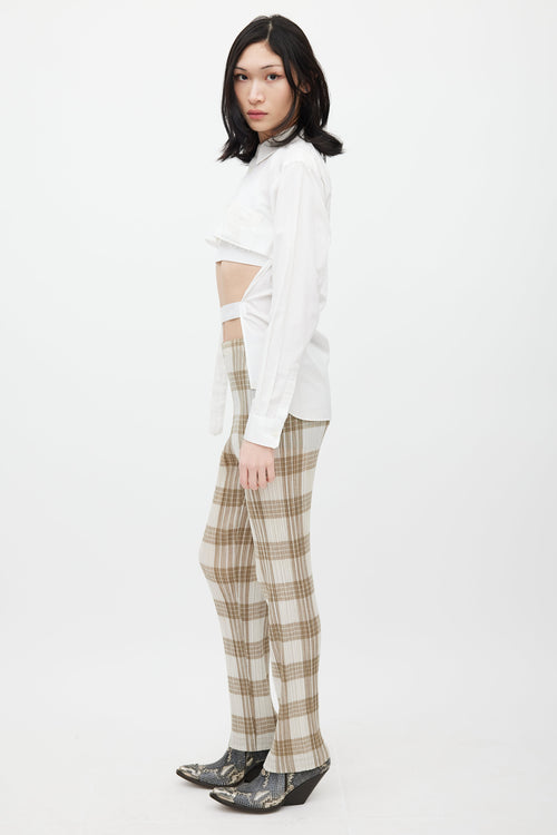 Issey Miyake White & Beige Pleated Plaid Trouser