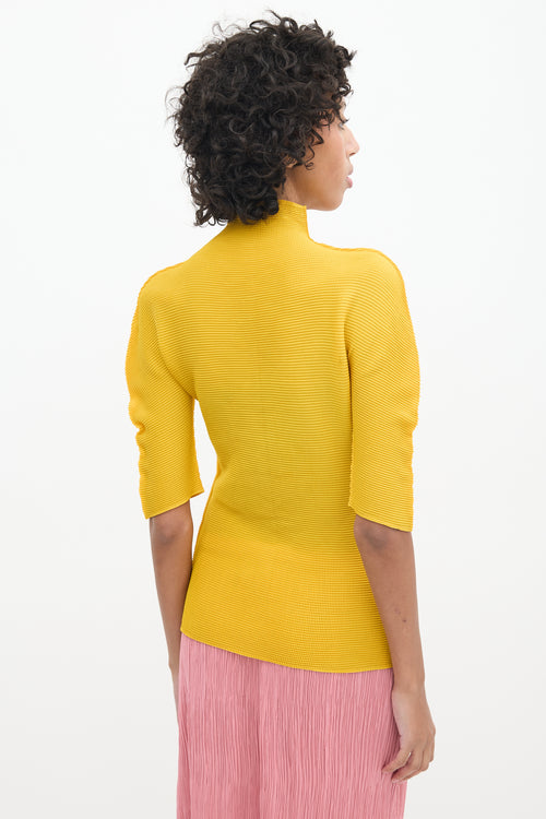 Issey Miyake Yellow Pleated Mock Neck Top