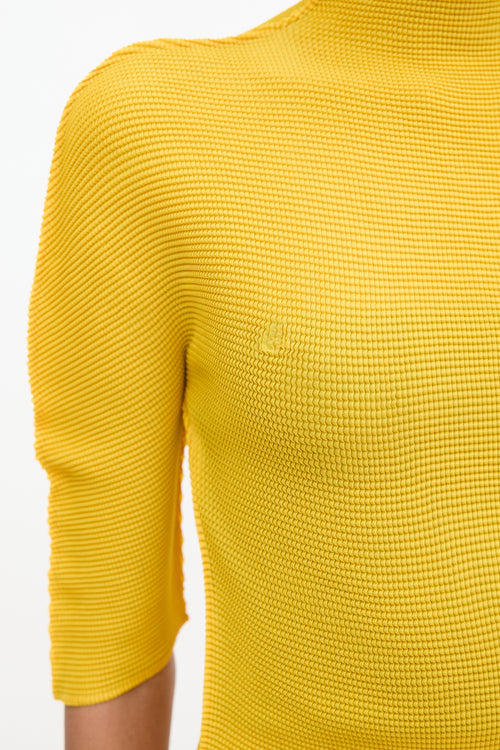 Issey Miyake Yellow Pleated Mock Neck Top