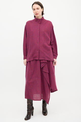 Issey Miyake 1980s Purple Melange Wool Shirt