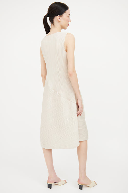 Pleats Please Issey Miyake Ivory Pleated Asymmetrical  Dress