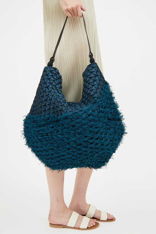 Issey Miyake Blue & Green Triangle Fringe Shoulder Bag