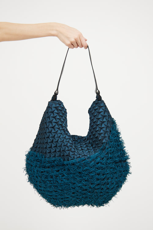 Issey Miyake Blue & Green Triangle Fringe Shoulder Bag