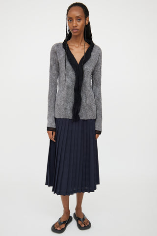 Issey Miyake Grey & Black Pleated Buttoned Top