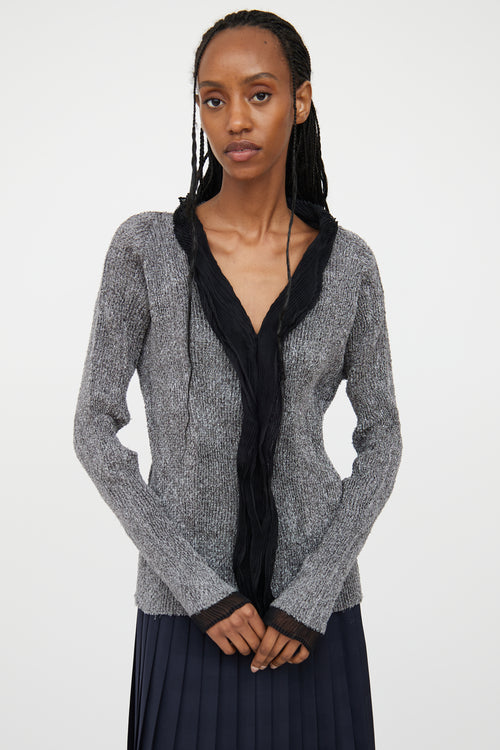 Issey Miyake Grey & Black Pleated Buttoned Top