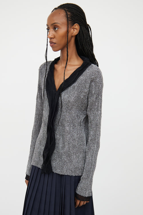 Issey Miyake Grey & Black Pleated Buttoned Top