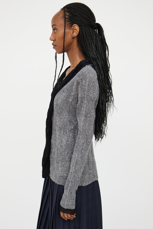 Issey Miyake Grey & Black Pleated Buttoned Top