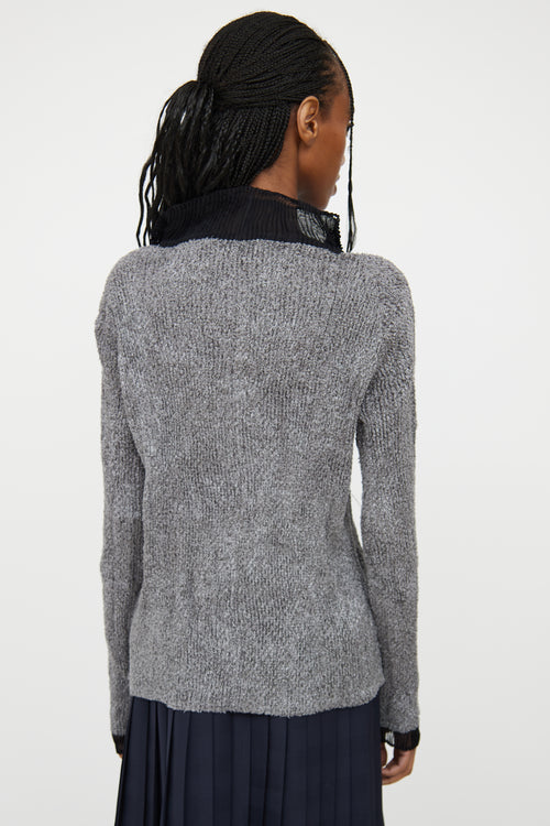 Issey Miyake Grey & Black Pleated Buttoned Top