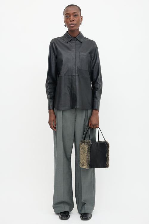 Issey Miyake Leather & Faux Fur Box Bag