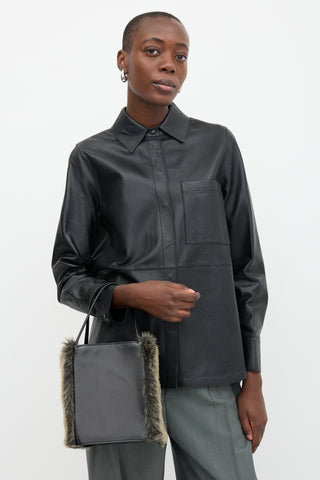 Issey Miyake Leather & Faux Fur Box Bag