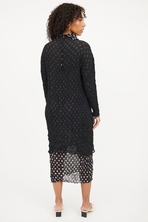 Issey Miyake Black & Beige Dot Pleated  Dress