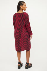 Issey Miyake Red & Black Wave Pleated  Dress