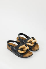 JW Anderson Black Leather & Gold Chain Slingback Slide