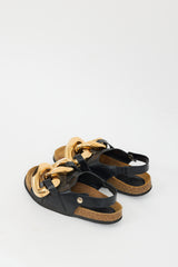 JW Anderson Black Leather & Gold Chain Slingback Slide