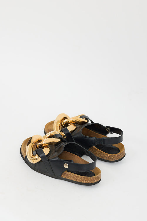 JW Anderson Black Leather & Gold Chain Slingback Slide