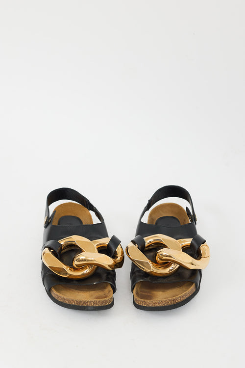 JW Anderson Black Leather & Gold Chain Slingback Slide
