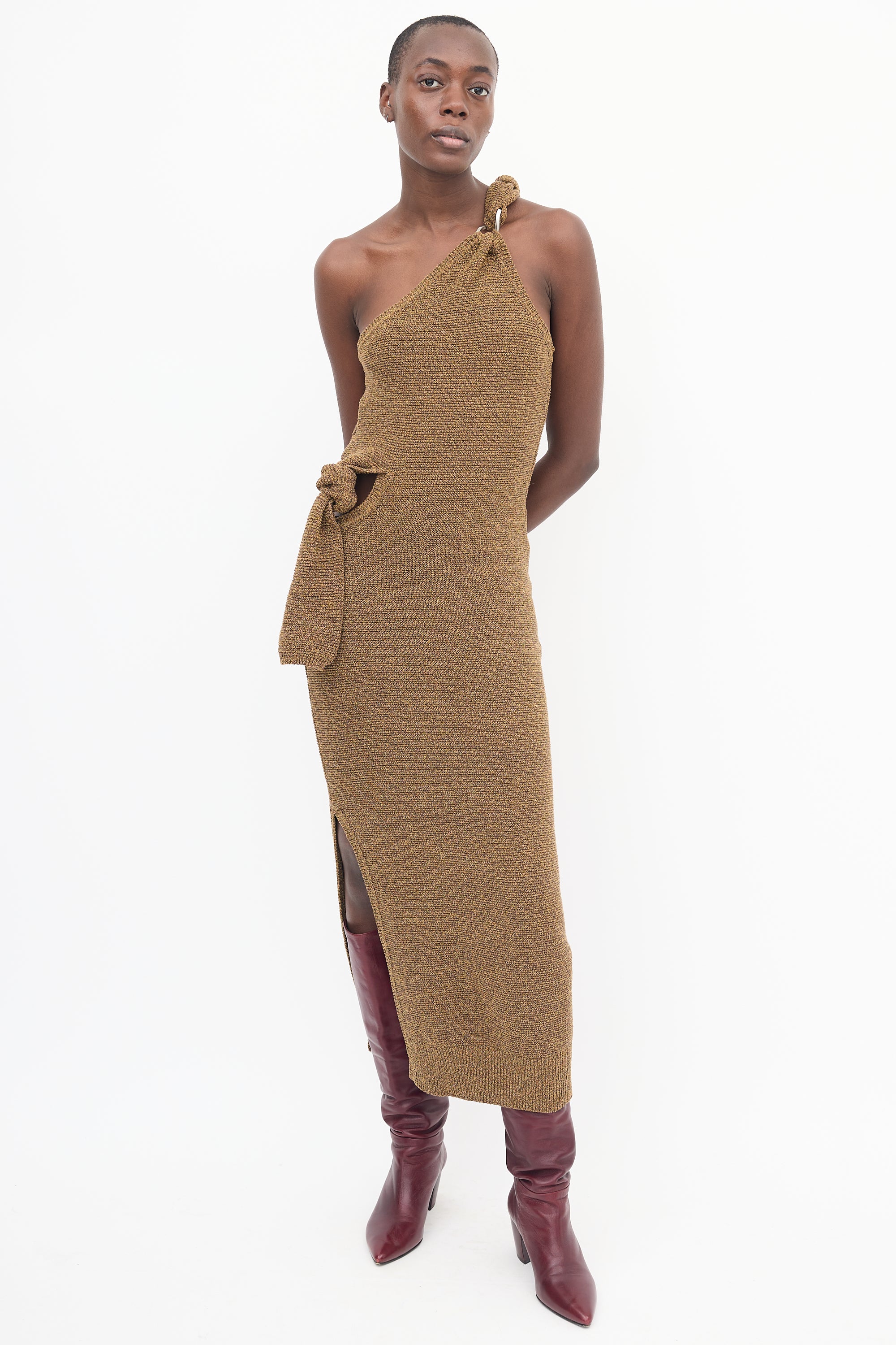 jacquemus brown dress Jacquemus La Robe Torre STRETCH Knit Mini Dress 36 Brown
