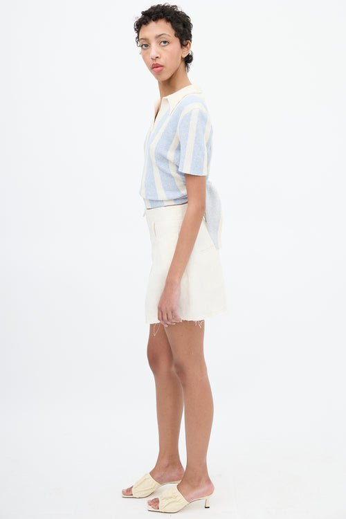 Jacquemus Light Blue & White Terry Stripe Tie Polo