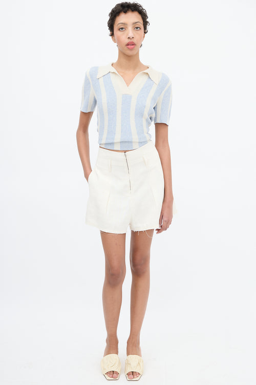 Jacquemus Light Blue & White Terry Stripe Tie Polo