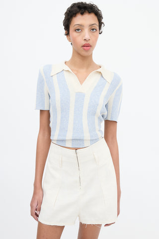 Jacquemus Light Blue & White Terry Stripe Tie Polo