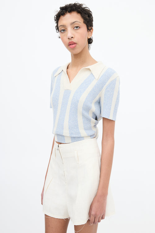 Jacquemus Light Blue & White Terry Stripe Tie Polo