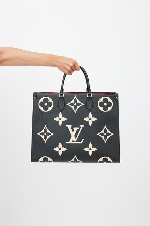 Louis Vuitton Black & Beige OnTheGo GM Monogram Empreinte Tote Bag