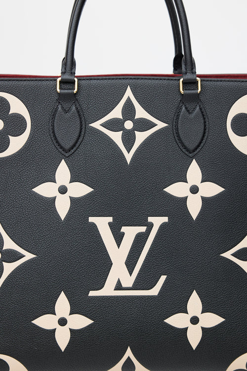 Louis Vuitton Black & Beige OnTheGo GM Monogram Empreinte Tote Bag