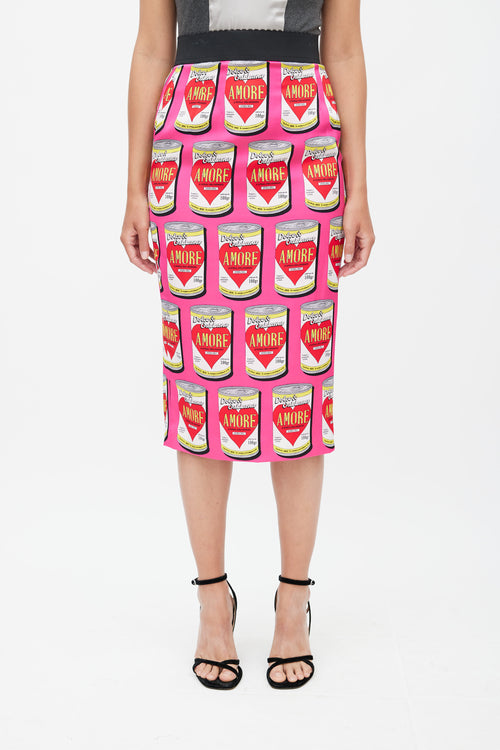 Dolce & Gabbana Pink & Multicolour Amore Silk Skirt