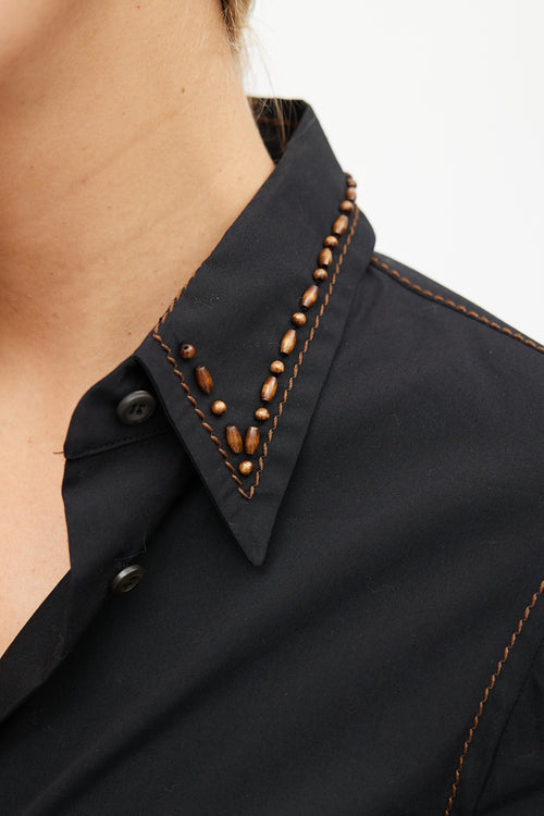 Prada Black Embroidery Wood Shirt