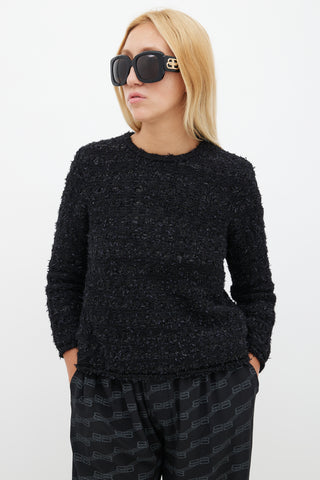 Balenciaga Black Tweed Button Back Sweater