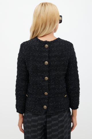 Balenciaga Black Tweed Button Back Sweater
