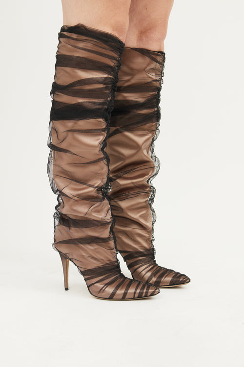 Jimmy Choo Pink & Black Mesh Overlay Boot