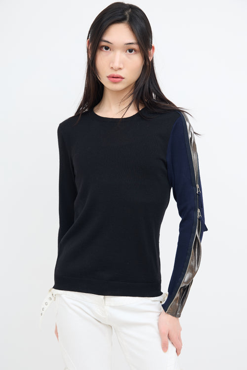 Jean Paul Gaultier Black & Multi Wool Asymmetrical Zip Sweater