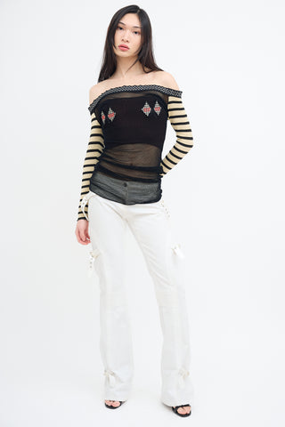 Jean Paul Gaultier Junior Black & Cream Mesh Striped Top