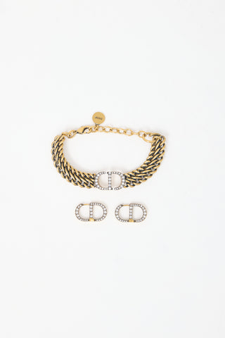 Dior Embellished CD Bracelet & Earring Set