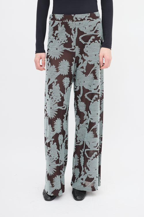 Jil Sander Brown & Light Blue Floral Mesh Pant