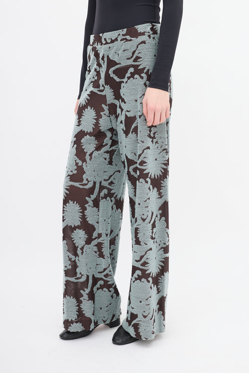 Jil Sander Brown & Light Blue Floral Mesh Pant