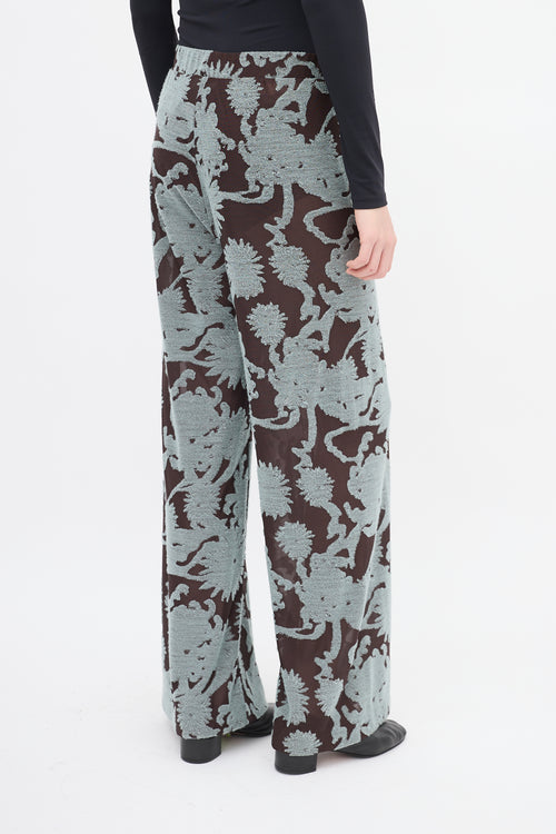 Jil Sander Brown & Light Blue Floral Mesh Pant