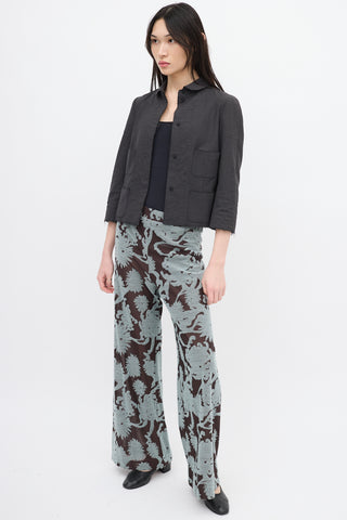 Jil Sander Brown & Light Blue Floral Mesh Pant